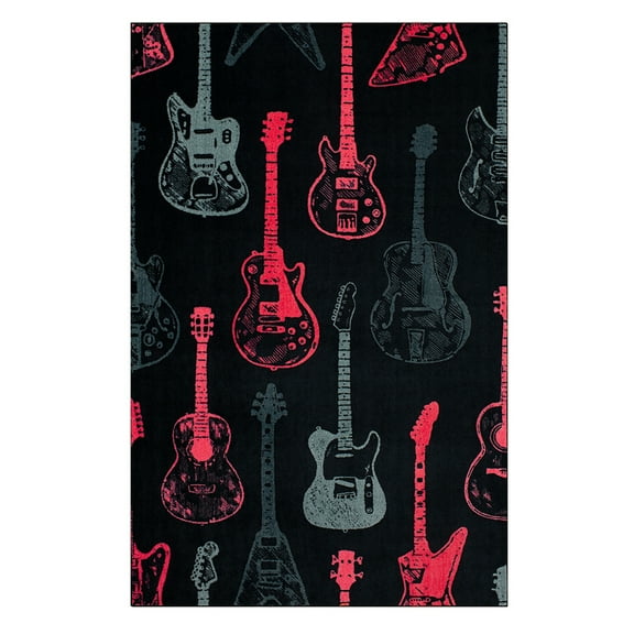 Mohawk Home Guitar Montage Printed Indoor Area Rug in Pink, 5'x8'