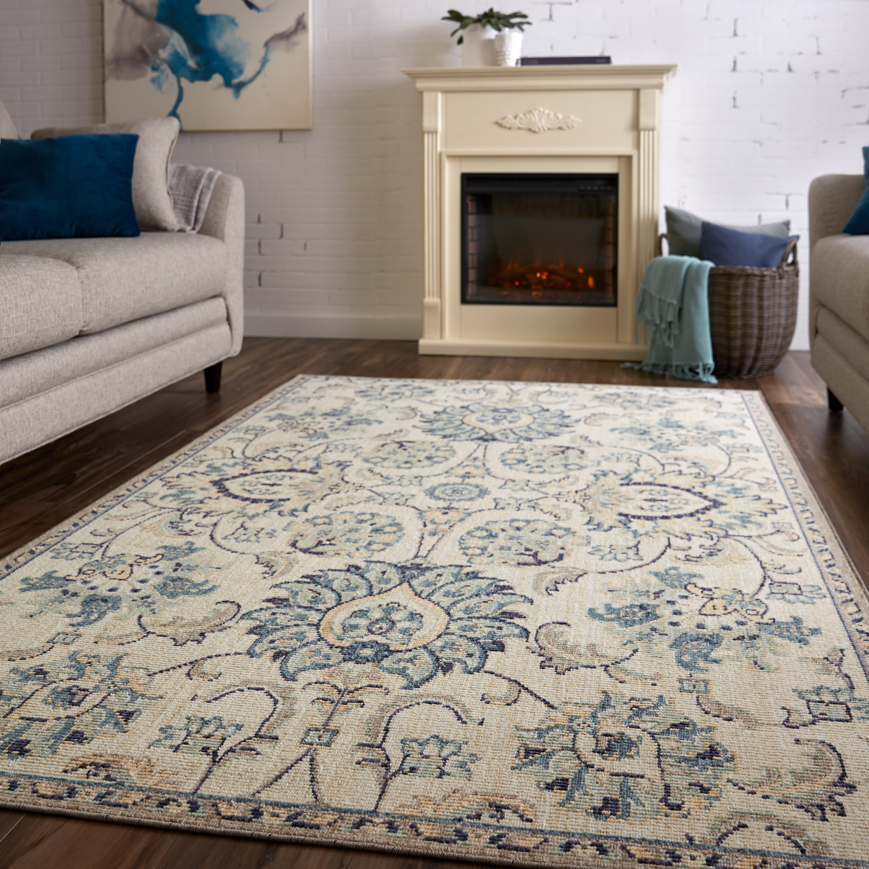 Mohawk Home Heirloom Syr Aqua Traditional Floral Woven Area Rug, 7'6 ...