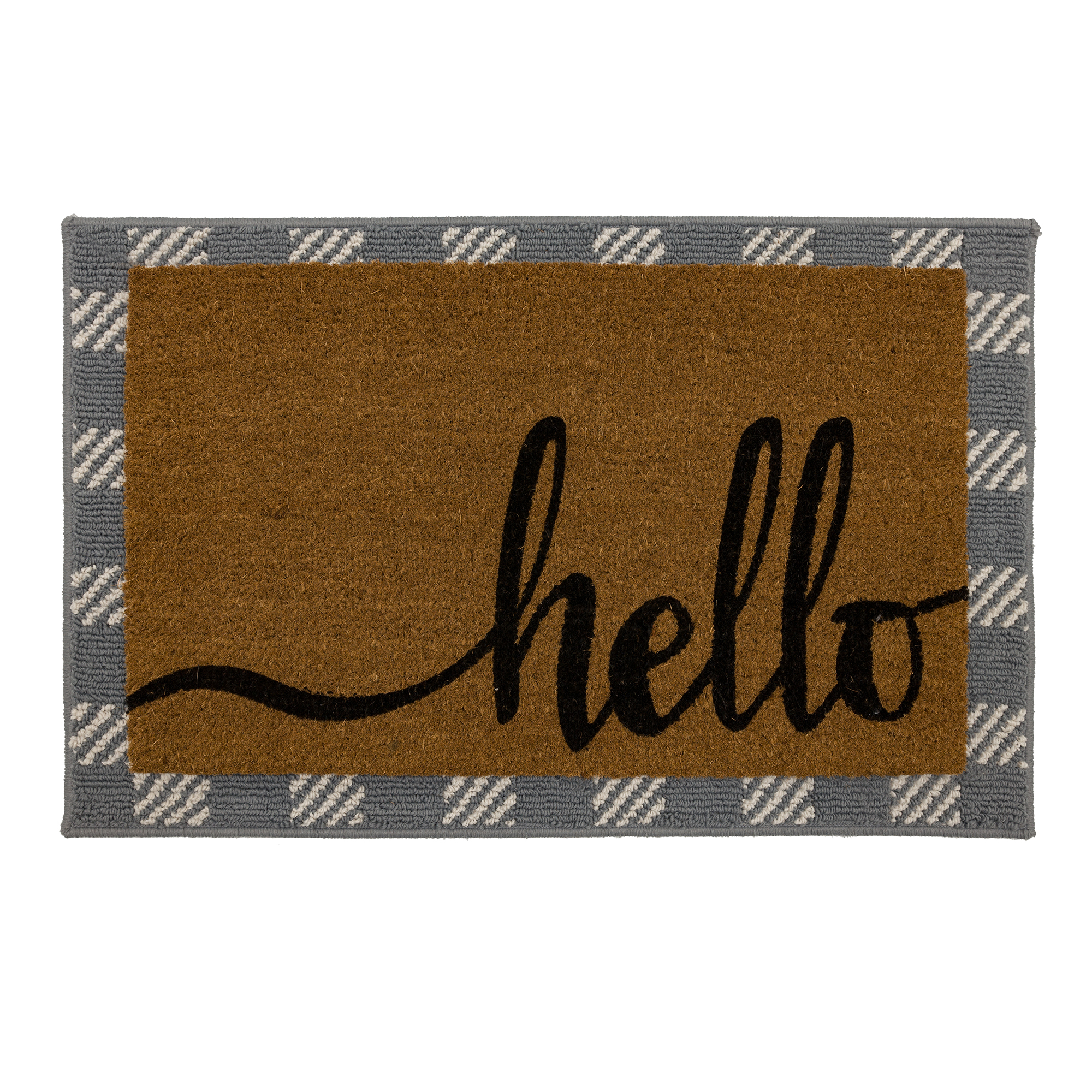 Mohawk Home Hello Coir Doormat, 18" x 30" & Gray Harris Plaid Accent