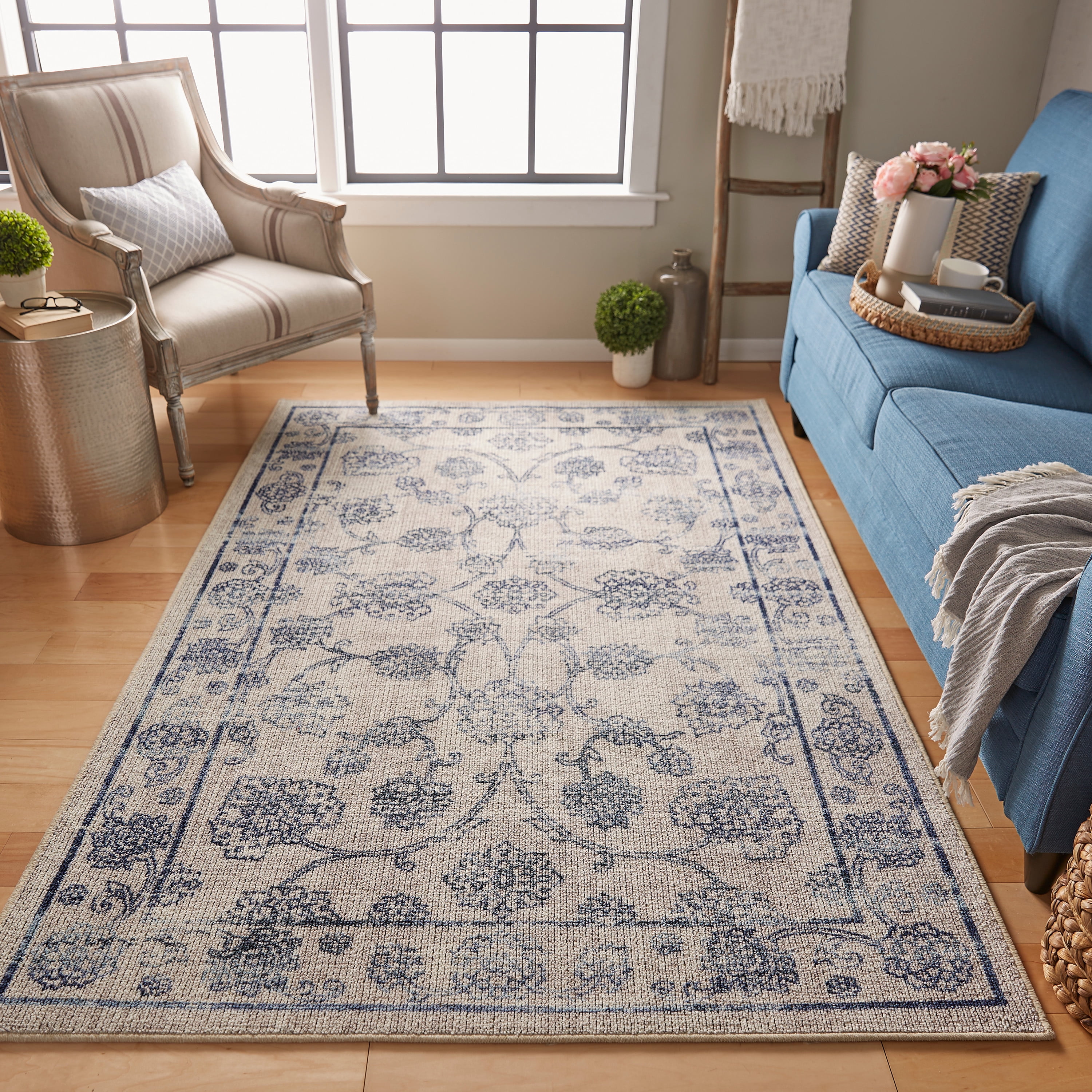 Mohawk Home Heritage Estera Blue Traditional Ornamental Printed Area Rug, 7'6"x10', Grey & Blue