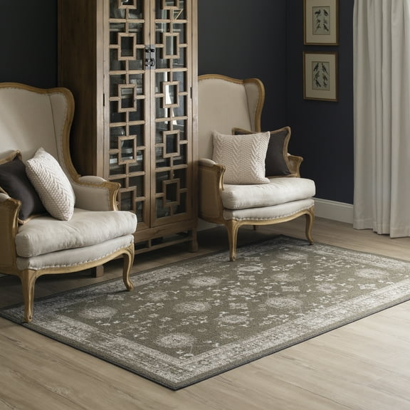 Mohawk Home Heritage Miley Charcoal Printed Area Rug, 5'x8', Grey