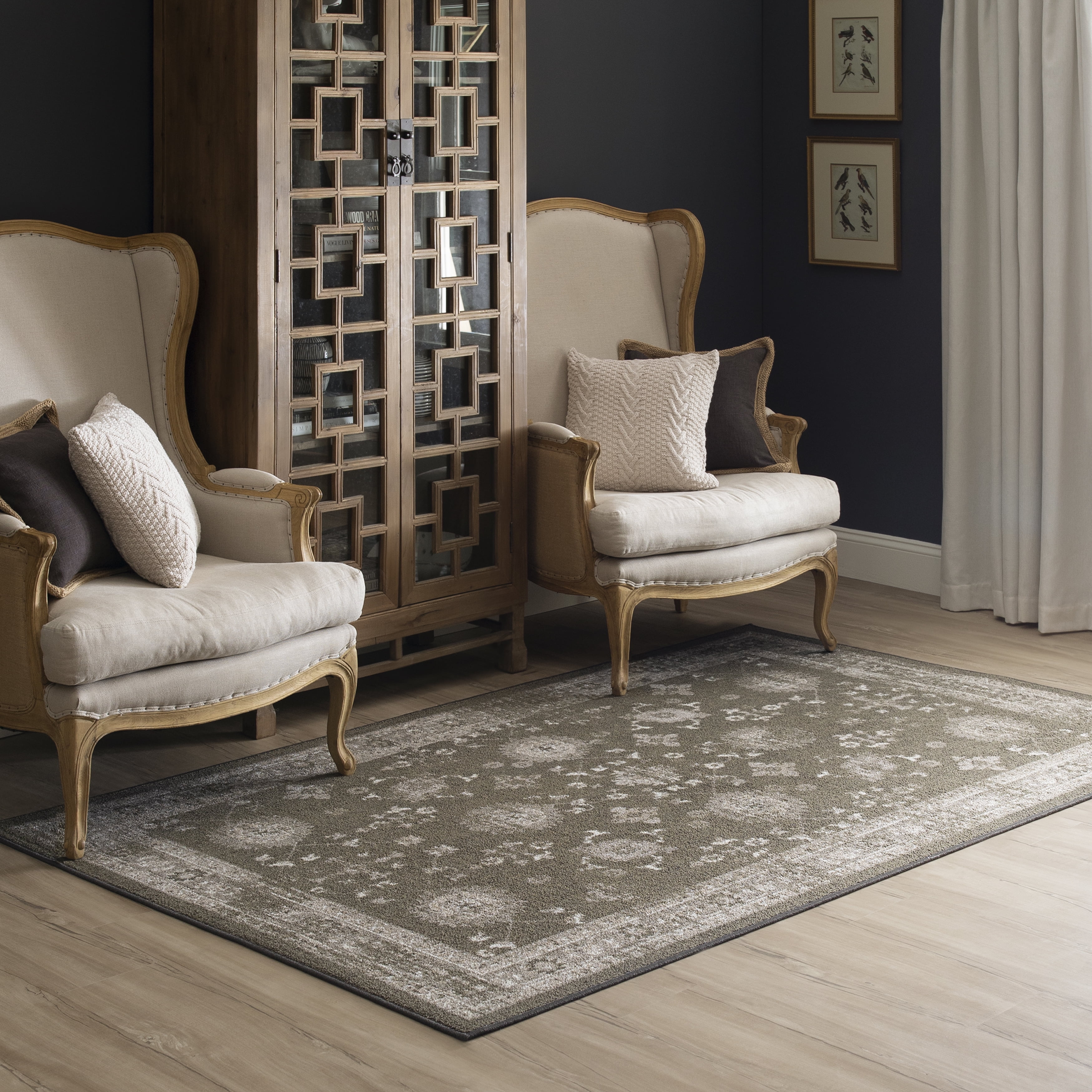 Mohawk Home Heritage Miley Charcoal Printed Area Rug, 7'6"x10', Grey