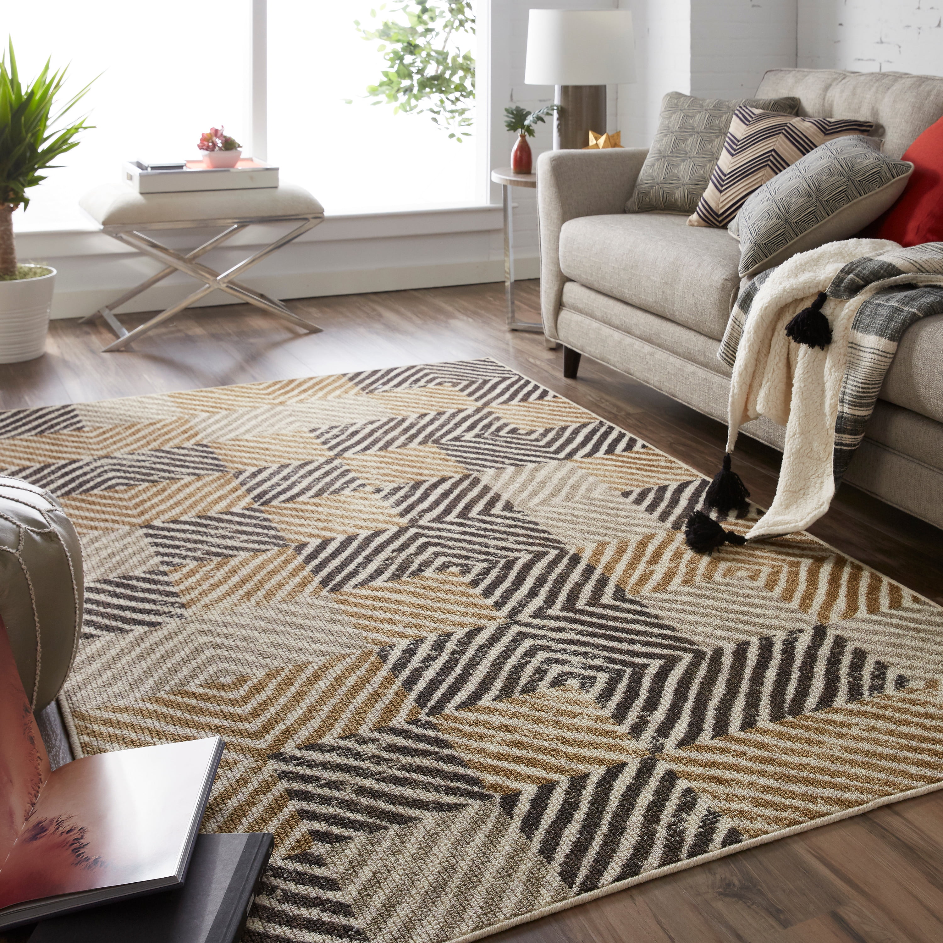 heritage modern rug carpet - 160×230cm Mohawk Home Heritage Nakoda Neutral Transitional Geometric Printed