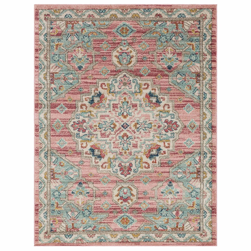 Mohawk Home Catalan Low Pile Latex Backed Stain and Fade Resistant Geometric Pink Indoor Area Rug, 3'11" X 6'