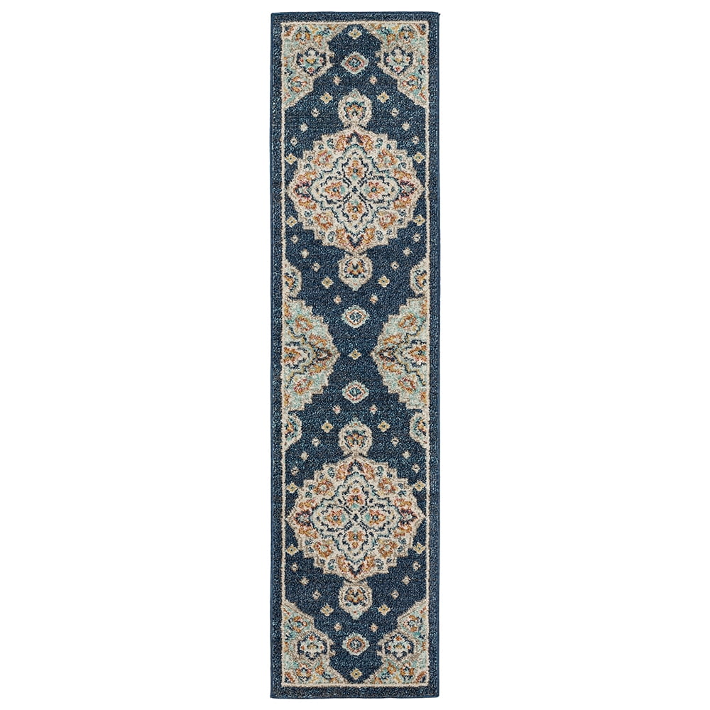 Mohawk Home Catalan Low Pile Latex Backed Stain and Fade Resistant Geometric Blue Indoor Area Rug, 1' 11" X 10'