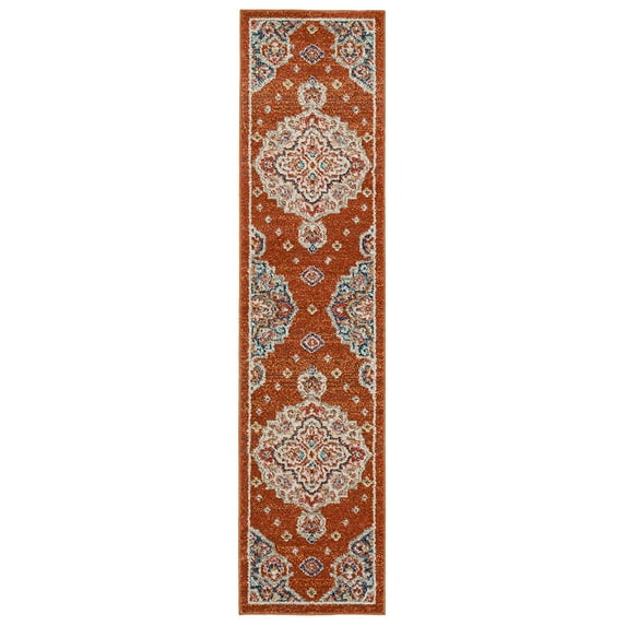 Mohawk Home Catalan Low Pile Latex Backed Stain and Fade Resistant Geometric Red Indoor Area Rug, 1' 11" X 10'