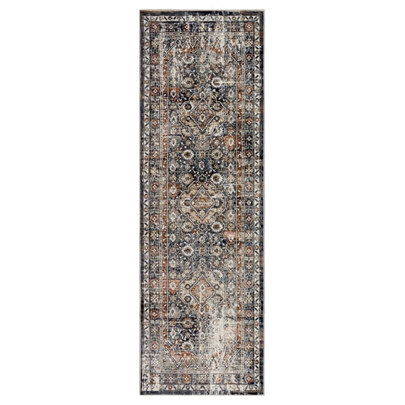 Mohawk Home Kensington Plush Pile Machine Woven Stain/Fade Resistant Fringed Ornamental Indoor Area Rug , Blue, 2' 6" x 7' 10"