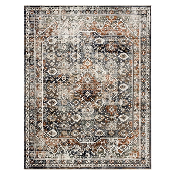 Mohawk Home Kensington Plush Pile Machine Woven Stain/Fade Resistant Fringed Ornamental Indoor Area Rug , Blue, 7' 10" x 10' 1"