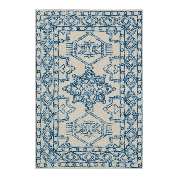 Mohawk Home Kids Collection Geometric Nomad Low Pile Stain/Fade Resistant Non-Skid Area Rug, Blue, 4' x 6'