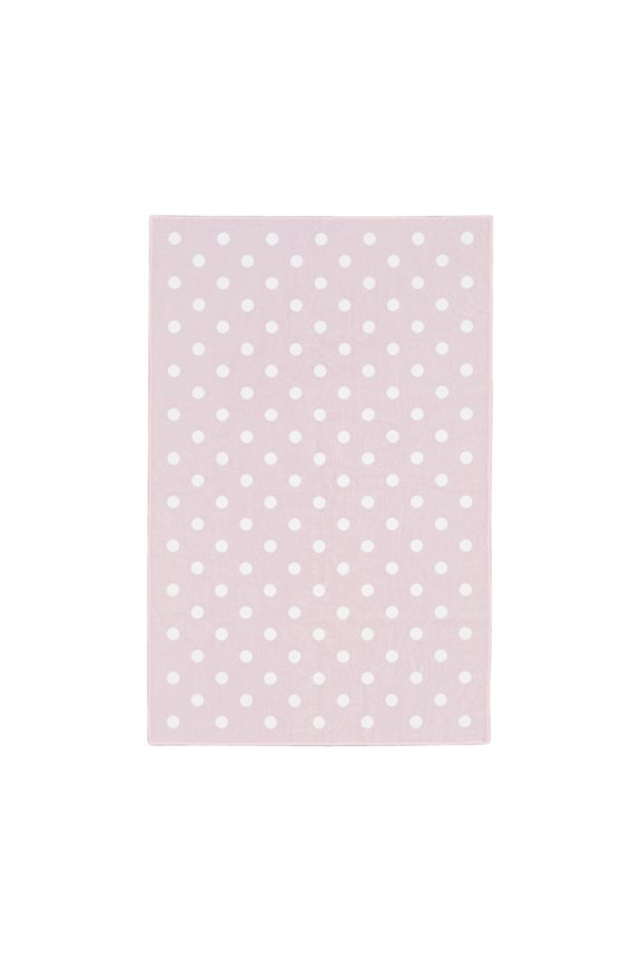 Kids Collection Polka Dots Low Pile Stain/Fade Resistant Printed Washable Area Rug, Pink, 4' x 6'