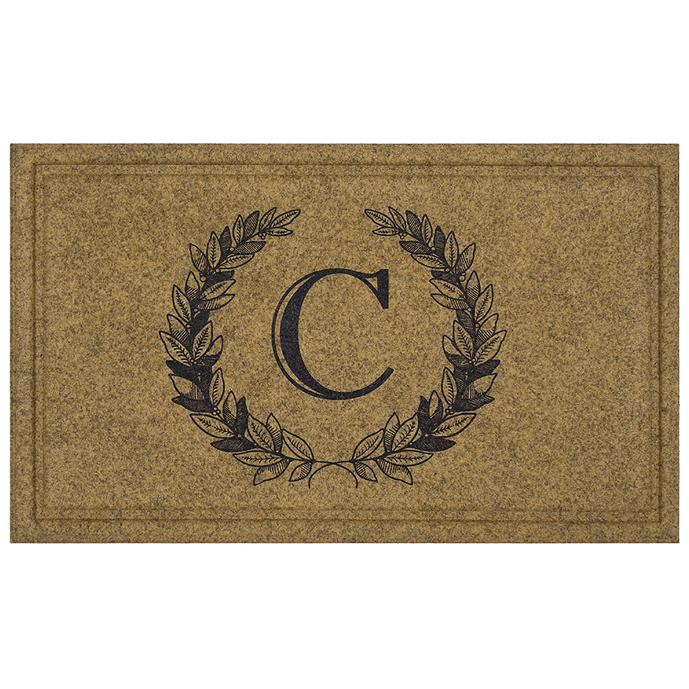 Mohawk Home Laurel Monogram C Low Pile Printed Faux Coir All Weather Eco Friendly Indoor/Outdoor Doormat, Natural, 1' 6" X 2' 6"