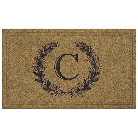 Mohawk Home Laurel Monogram C Low Pile Printed Faux Coir All Weather Eco Friendly Indoor/Outdoor Doormat, Natural, 1' 6" X 2' 6"