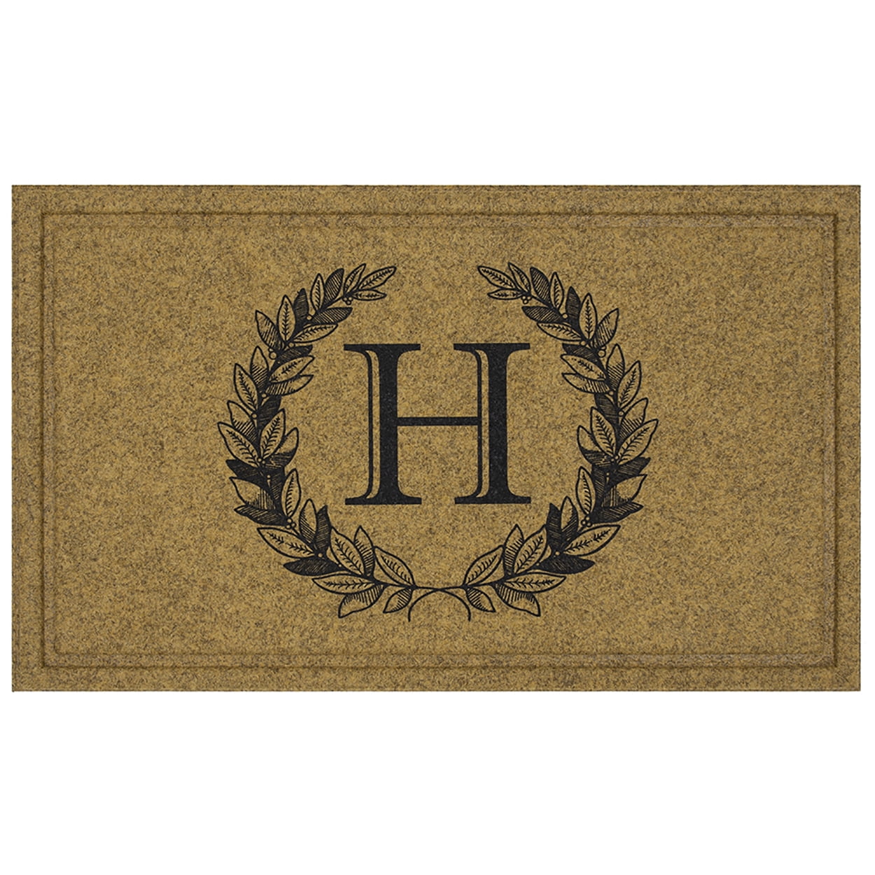 Mohawk Home Laurel Monogram H Low Pile Printed Faux Coir All Weather Eco Friendly Indoor/Outdoor Doormat, Natural, 1' 6" X 2' 6"