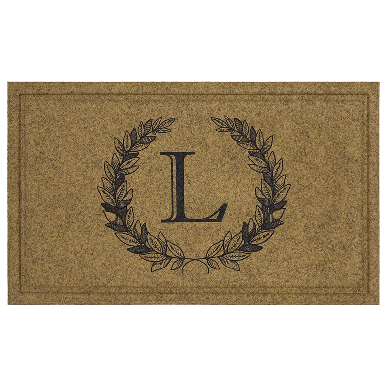 Mohawk Home Laurel Monogram L Low Pile Printed Faux Coir All Weather Eco Friendly Indoor/Outdoor Doormat, Natural, 2' X 3'