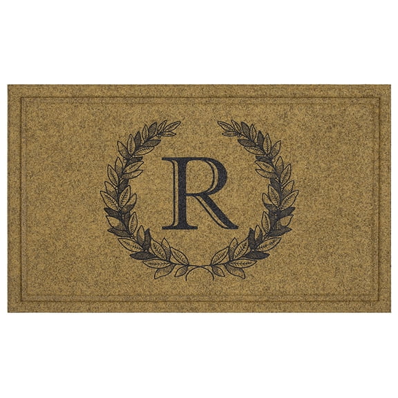 Mohawk Home Laurel Monogram R Low Pile Printed Faux Coir All Weather Eco Friendly Indoor/Outdoor Doormat, Natural, 1' 6" X 2' 6"