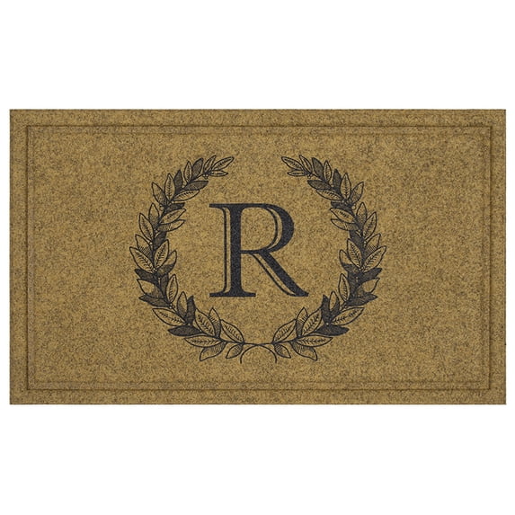Mohawk Home Laurel Monogram R Low Pile Printed Faux Coir All Weather Eco Friendly Indoor/Outdoor Doormat, Natural, 2' X 3'