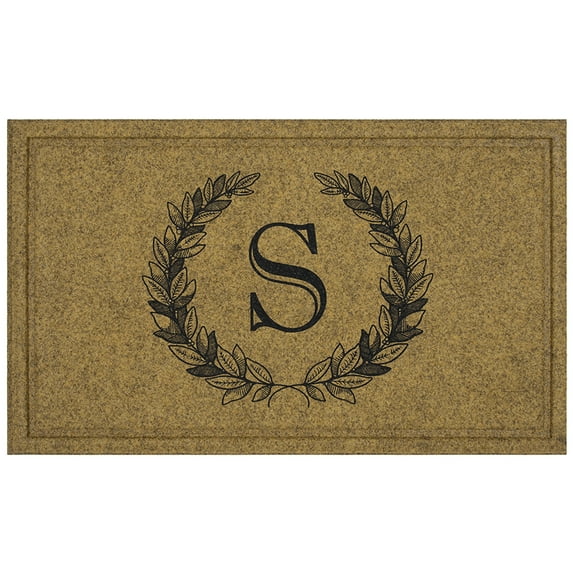 Mohawk Home Laurel Monogram S Low Pile Printed Faux Coir All Weather Eco Friendly Indoor/Outdoor Doormat, Natural, 1' 6" X 2' 6"