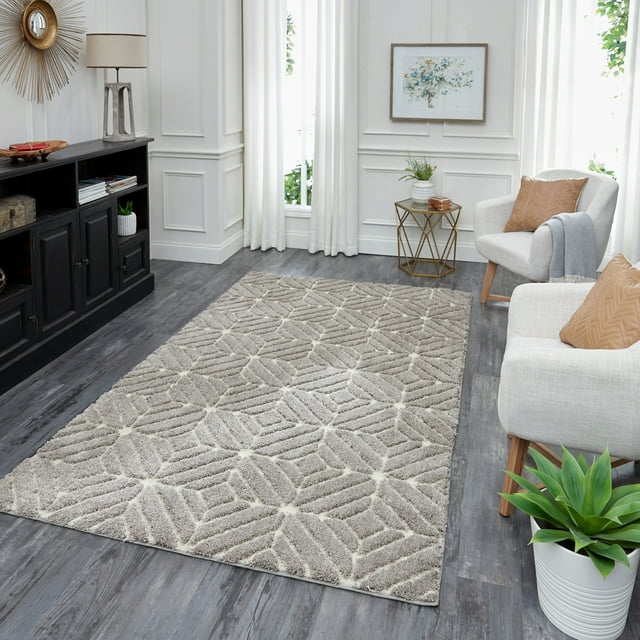 Mohawk Home Loft Quilted Geo Grey Woven Area Rug, 5'x8', Grey