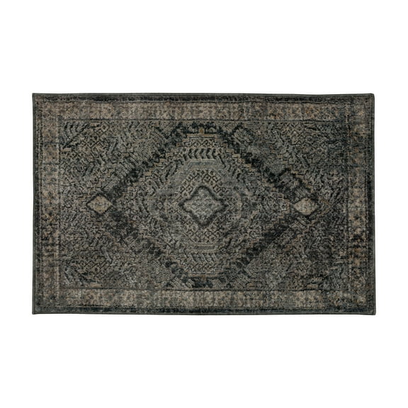 Mohawk Home Mandala Low Pile Latex Backed Stain and Fade Resistant Geometric Gray Indoor Area Rug, 1' 9" X 3'