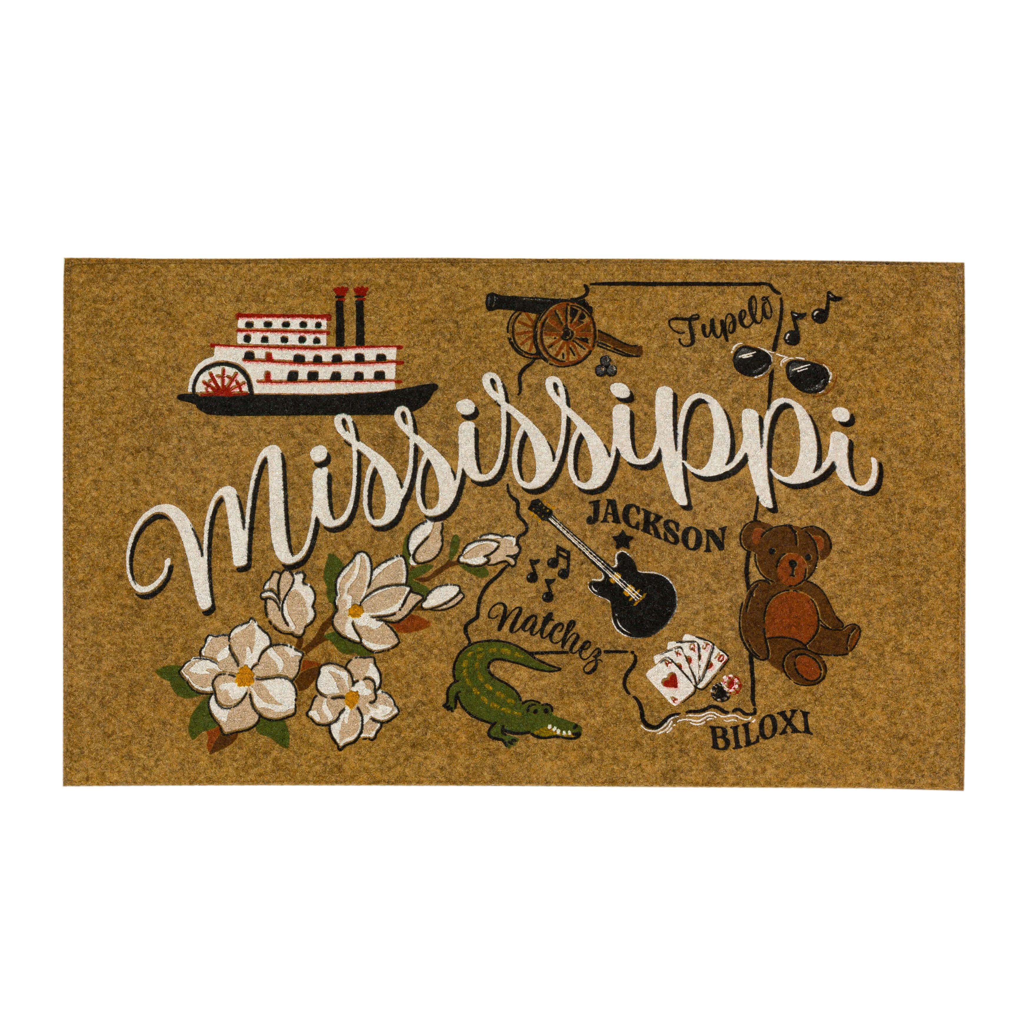 Mohawk Home Mississippi Indoor/Outdoor All Weather Polyester Rubber Backed Rectangle Doormat, Tan, 18" x 30"