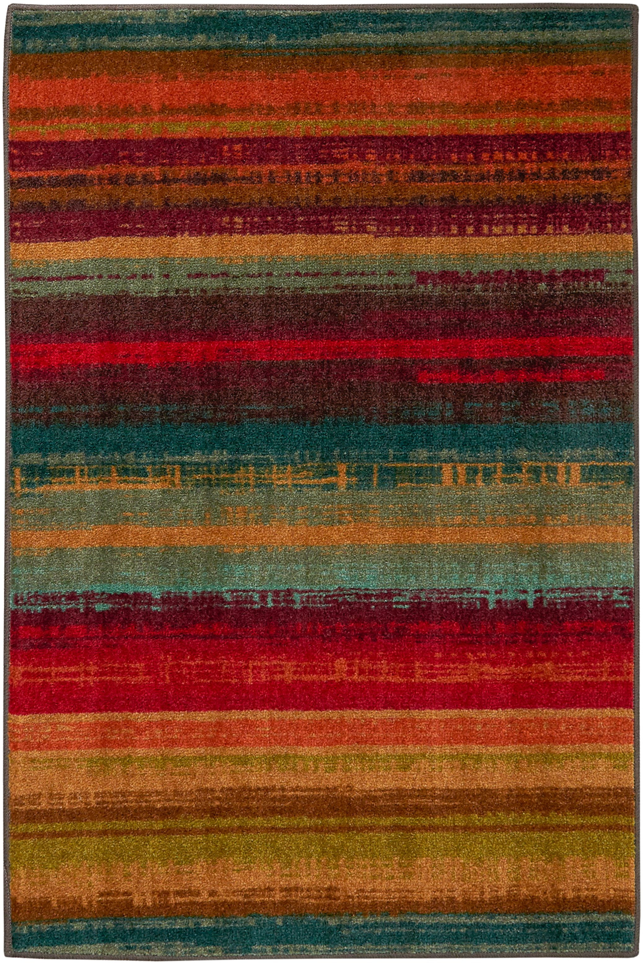 Multicolor Rectangular Synthetic Stripe Area Rug, 2'6" x 3'10"