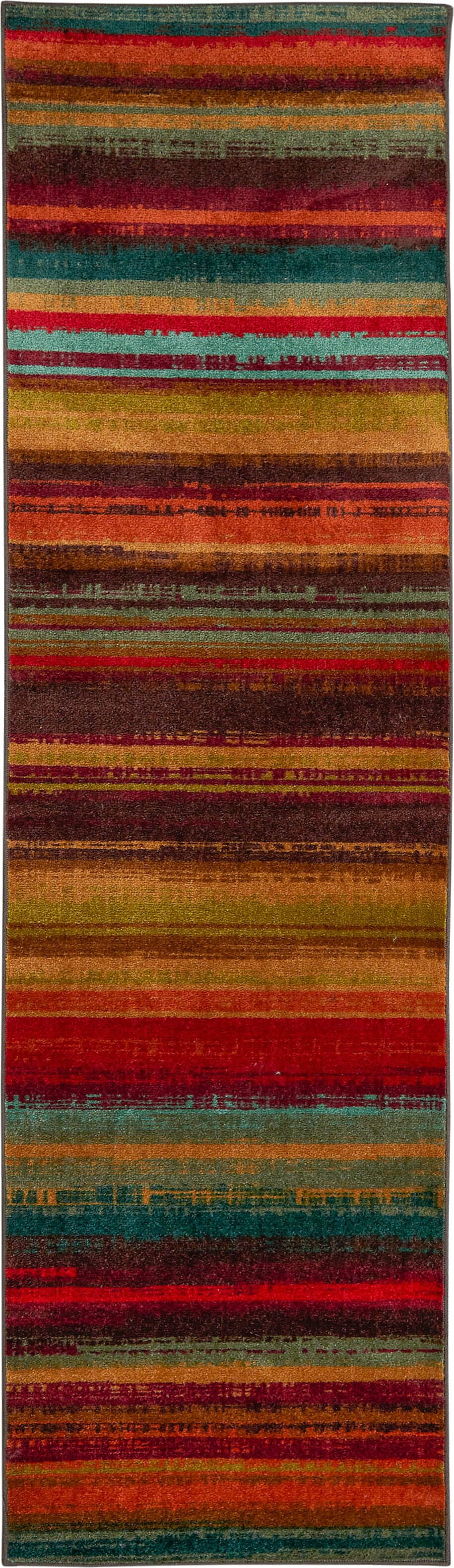 Mohawk Home Boho Stripe Multi Low Pile Non-Slip Stain/Fade Resistant Indoor Area Rug, 2' x 8'