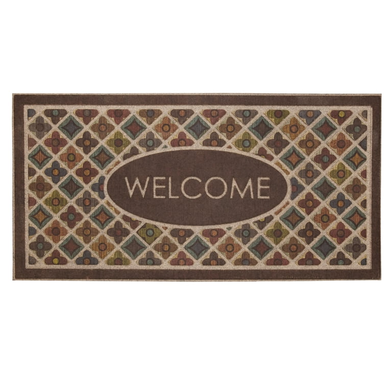 Mohawk Home Ornamental Entry Mat 2x4 Brown Green Floral Diamond