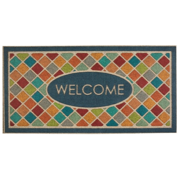 Mohawk Home Ornamental Entry Mat Ornamental Crosshatch Mat Scatter, 2'x4', Teal & Orange
