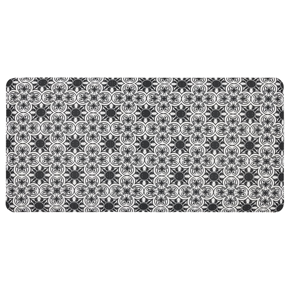 Black and White Floral Tile Anti-Fatigue Shower Mat