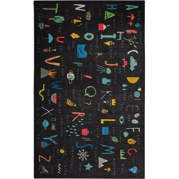 Mohawk Home Prismatic ABC Letters Black Contemporary Theme Kids Precision Printed Area Rug, 8'x10', Black