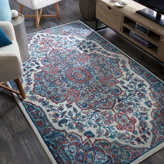 Mohawk Home Prismatic Athens Medium Blue Transitional Ornamental Precision Printed Area Rug, 5'x8', Blue