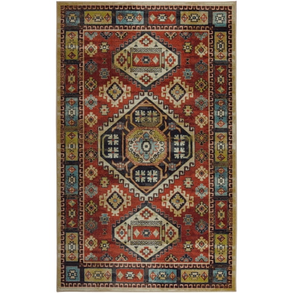Mohawk Home Prismatic Balra Multi Traditional Tribal Moroccan Precision Printed Area Rug, 5'x8', Red & Teal