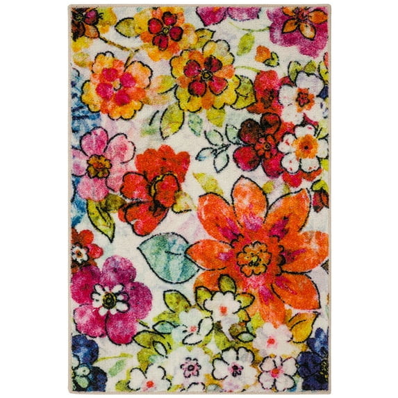 Mohawk Home Prismatic Blossoms Rainbow Contemporary Floral Precision Printed Area Rug, 3'4"x5', Cream & Pink