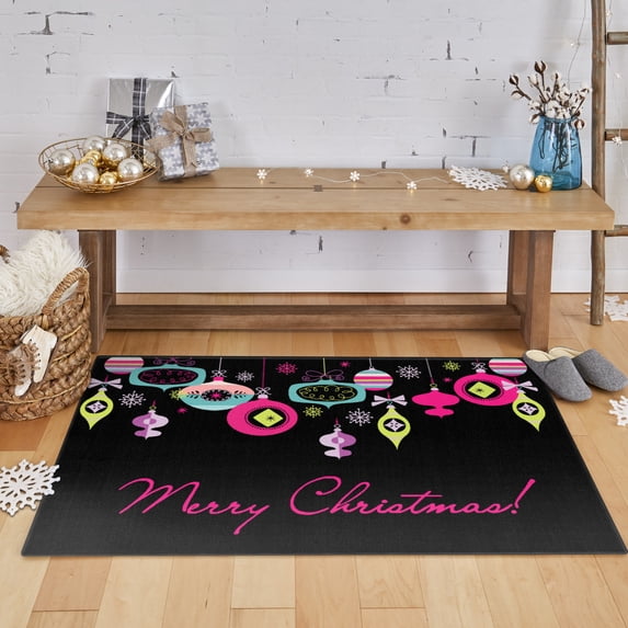 Mohawk Home Prismatic Bright Ornaments Multi Contemporary Theme Christmas Precision Printed Scatter, 2'6"x4'2", Black