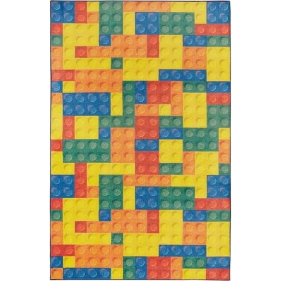 Mohawk Home Prismatic Building Blocks Multi Contemporary Theme Kids Precision Printed Area Rug, 5'x8', Yellow & Green