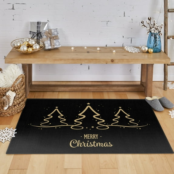 Mohawk Home Prismatic Calligraphy Trees Black Contemporary Theme Christmas Precision Printed Scatter, 2'x3'4", Black