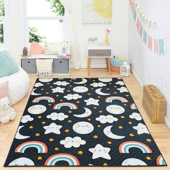Mohawk Home Prismatic Celestial Sleep Navy Contemporary Theme Kids Precision Printed Area Rug, 8'x10', Navy