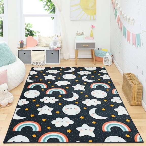 Mohawk Home Prismatic Celestial Sleep Navy Contemporary Theme Kids Precision Printed Area Rug, 8'x10', Navy