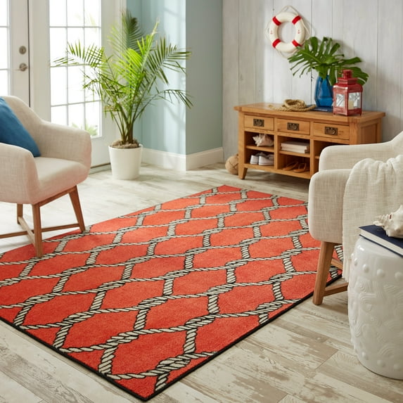 Mohawk Home Prismatic Coastal Net Red Transitional Theme Coastal Precision Printed Area Rug, 8'x10', Red