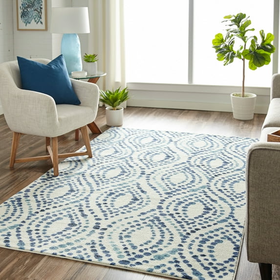 Mohawk Home Prismatic Dotted Ogee Navy Transitional Ornamental Precision Printed Area Rug, 3'9"x5', Cream & Navy