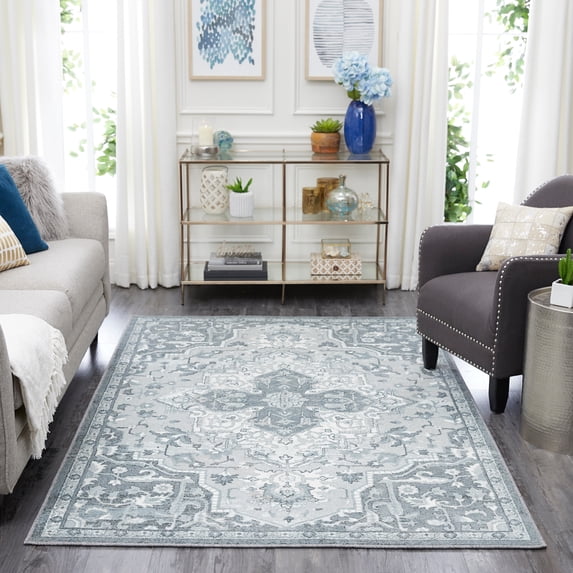 Mohawk Home Prismatic Emiko Gray Traditional Ornamental Heriz Precision Printed Runner, 2'x8', Grey
