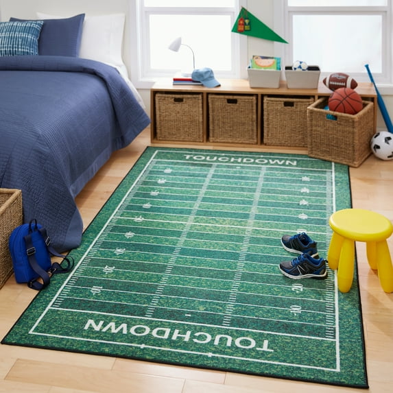 Mohawk Home Prismatic Football Yards Green Contemporary Theme Kids Precision Printed Area Rug, 3'4"x5', Green