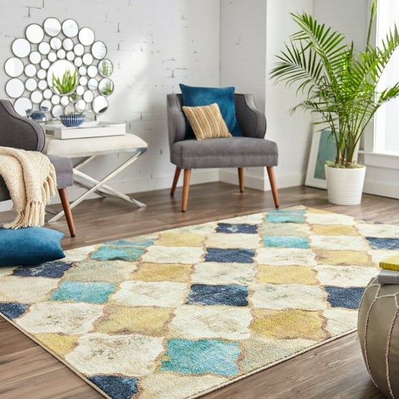 Mohawk Home Prismatic Hamilton Gold Transitional Geometric Precision Printed Area Rug, 8'x10', Teal & Gold