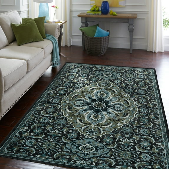 Mohawk Home Prismatic Hayden Charcoal Traditional Floral Precision Printed Area Rug, 8'x10', Grey