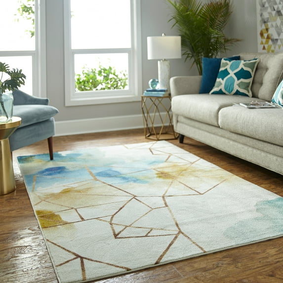 Mohawk Home Prismatic Illusion Water Transitional Abstract Precision Printed Scatter, 2'x3', Cream & Blue