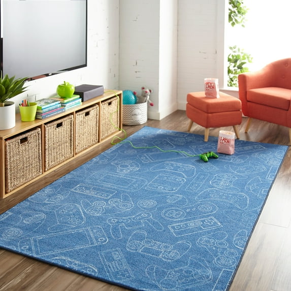 Mohawk Home Prismatic In Control Denim Transitional Theme Kids Precision Printed Area Rug, 3'4"x5', Navy