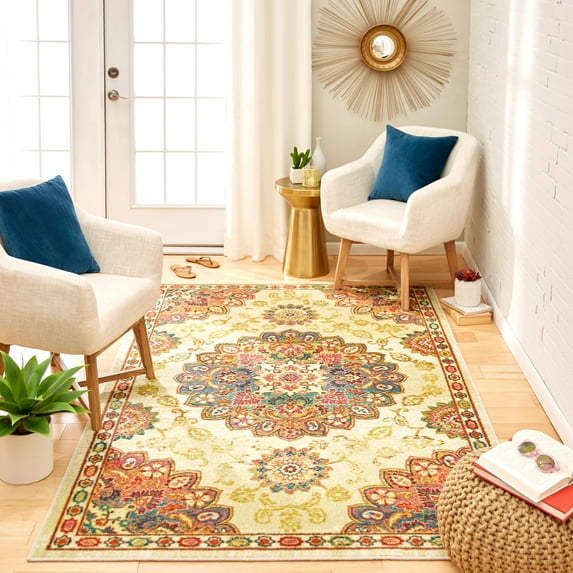 Mohawk Home Prismatic Isidore Multi Traditional Ornamental Oriental Precision Printed Area Rug, 8'x10', Tan & Pink