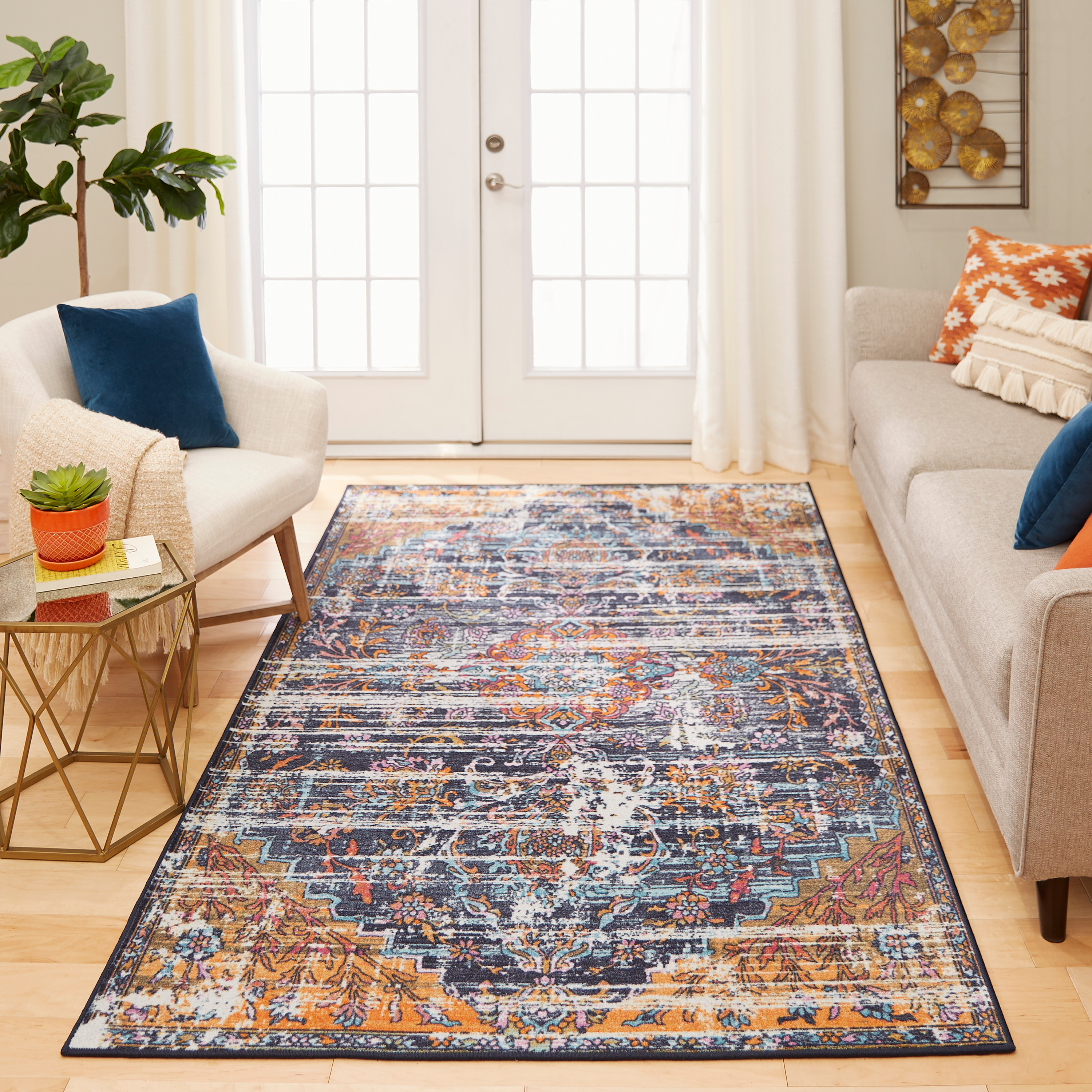 Mohawk Home Prismatic Jaxton Multi Transitional Ornamental Oriental Precision Printed Area Rug, 5'x8', Navy & Pink