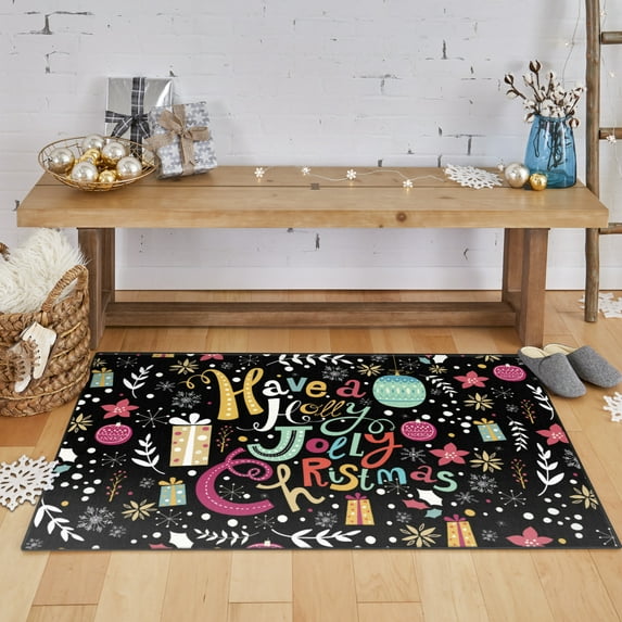 Mohawk Home Prismatic Jolly Christmas Multi Contemporary Theme Christmas Precision Printed Scatter, 1'6"x2'6", Black