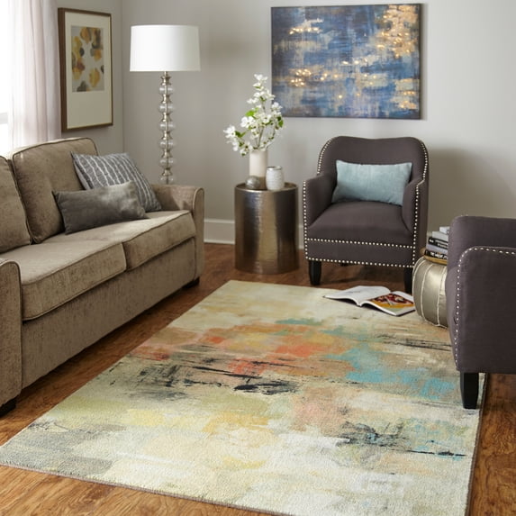 Mohawk Home Prismatic Painted Gaze Metropolitan Contemporary Abstract Precision Printed Area Rug, 5'x8', Yellow & Tan